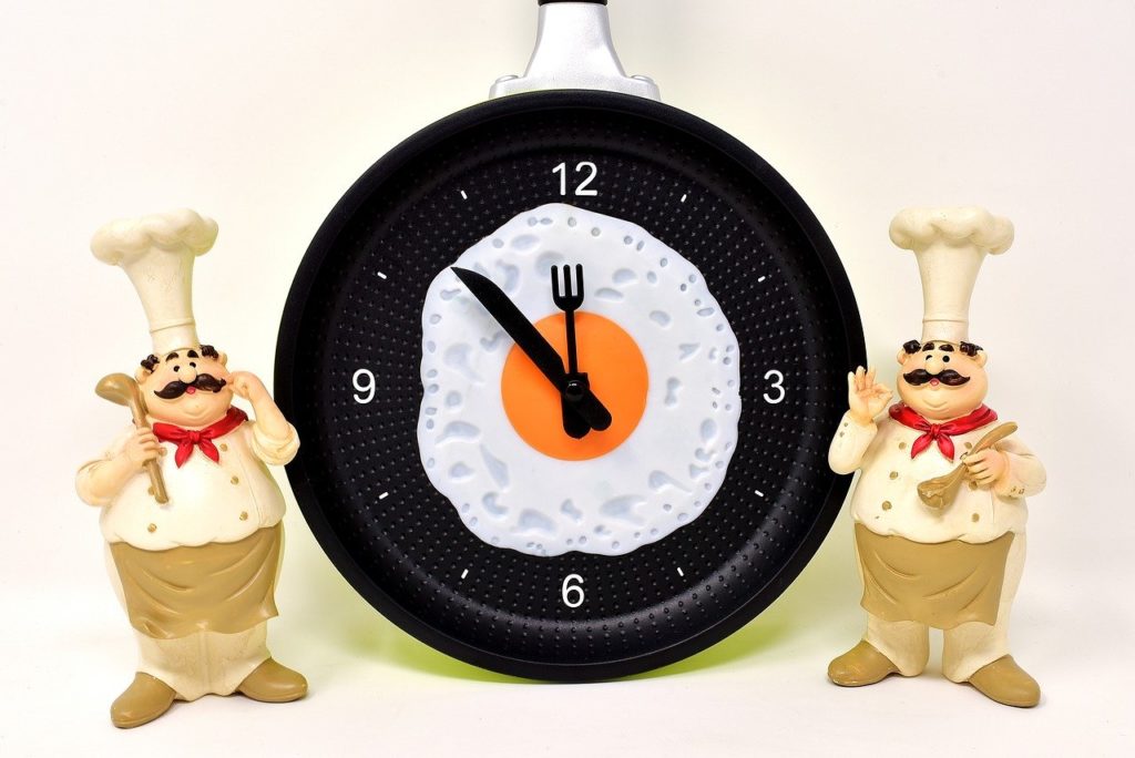 調理補助　仕事流れ　時間　時計